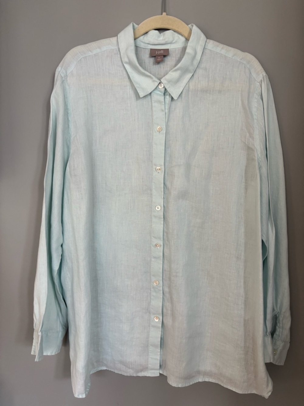 J. Jill Pale Aqua Linen Button-Front Blouse